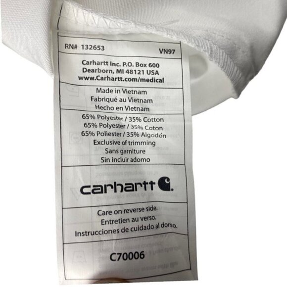 Carharrt Unisex White Logo Scrub Lab Coat Pockets Sanitized Actifresh US S - Picture 6 of 10